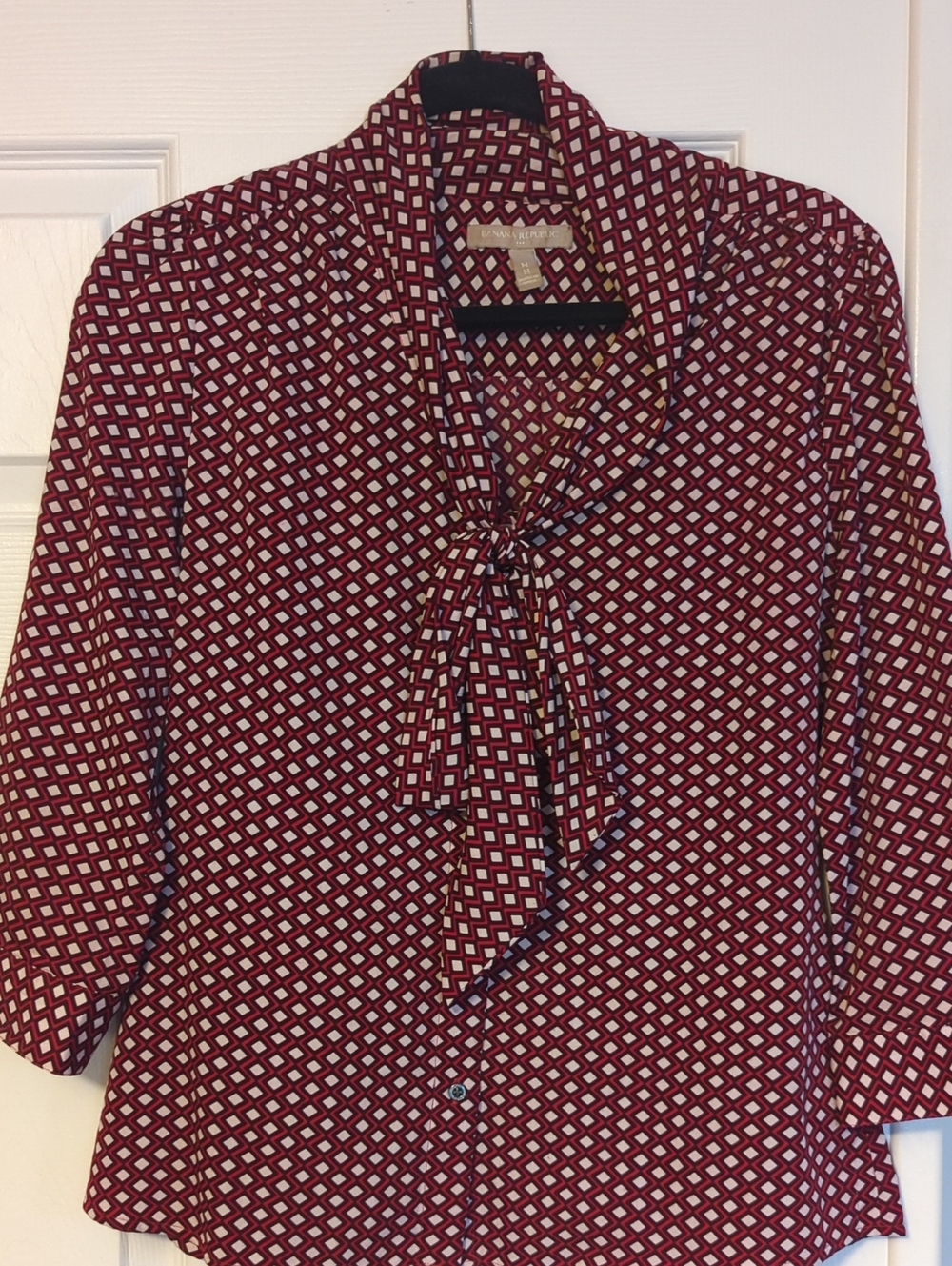 Banana Republic Burgundy Geometric Tie-Neck Blouse